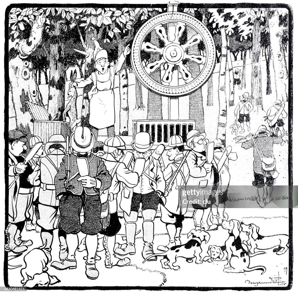 Hunters who were unsuccessful stand around the big lottery and receive corresponding random animals