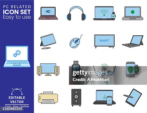 Electronic object icons set. Electronic object icons set.