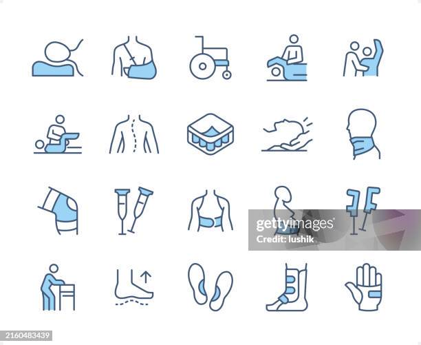 medical orthopedic icon set. editable stroke weight. pixel perfect dichromatic icons. - neck muscle pain illustration stock illustrations