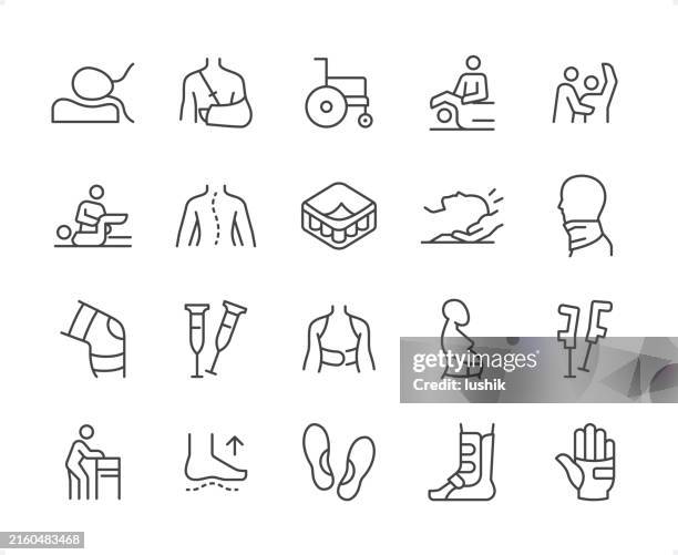 medical orthopedic icon set. editable stroke weight. pixel perfect icons. - neck muscle pain illustration stock illustrations