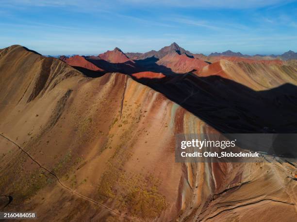 aerial view of vinicunca rainbow mountain in peru - mountain ridge stock pictures, royalty-free photos & images