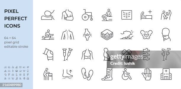 medical orthopedic icon set. editable stroke weight. pixel perfect icons. - neck muscle pain illustration stock illustrations