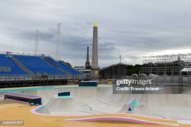 General view inside the Skatepark area during the Unveiling of the Competition Areas for the BMX Freestyle and Skateboarding Events for Paris...
