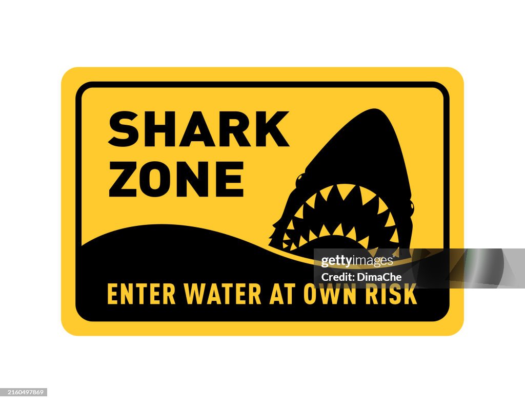 Shark Zone Warning Sign With Shark Head
