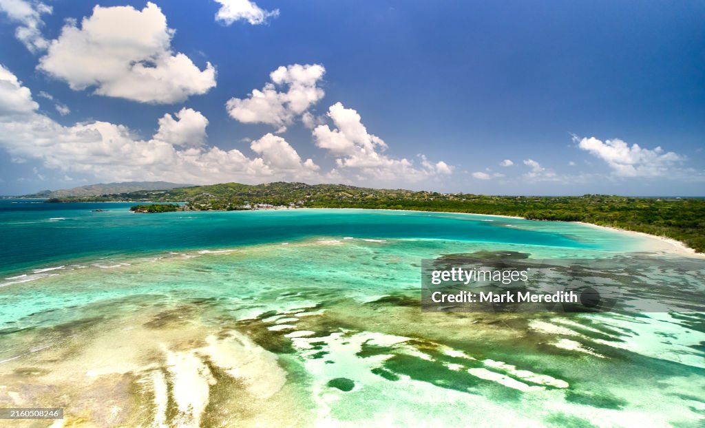 High view looking to Buccoo Beach in south west Tobago