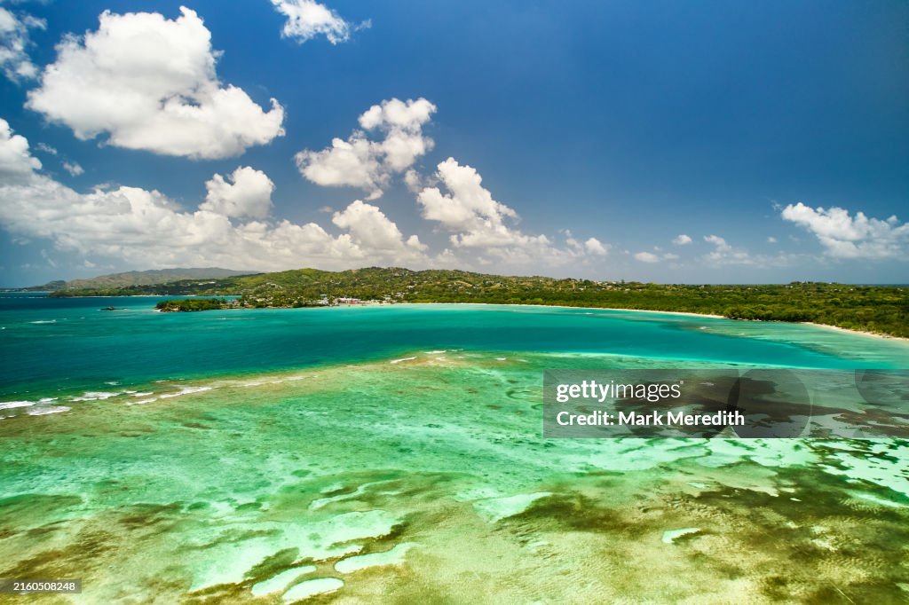 High view looking to Buccoo Beach in south west Tobago