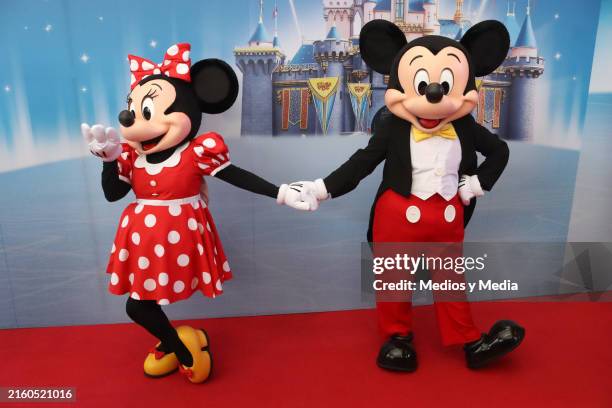 Minnie Mouse and Mickey Mouse pose during a red carpet event for Disney on Ice at Auditorio Nacional on July 3, 2024 in Mexico City, Mexico.