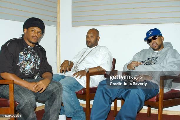 Media personality Sway with rap group UGK : Bun B and Pimp C on January 29, 2006 in Houston, Texas.