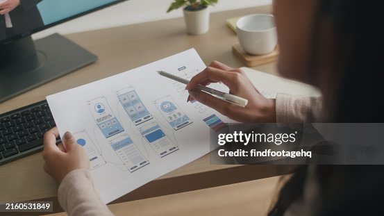 Designer Analyzing User Interface Flowchart. Designer Analyzing User Interface Flowchart.