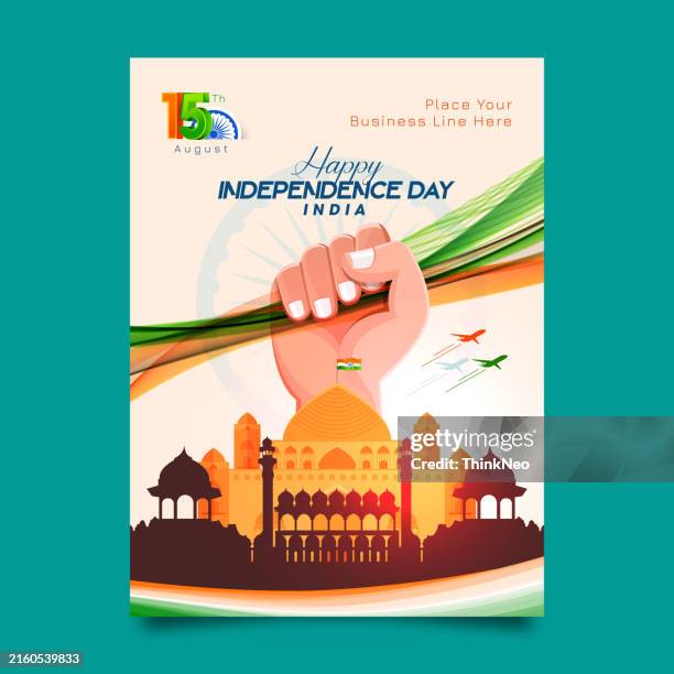 ilustraciones, imágenes clip art, dibujos animados e iconos de stock de 15 de agosto día de la independencia de la india ilustración vectorial fondo plantilla de folleto con bandera india y silueta del monumento de la india. - día de la independencia