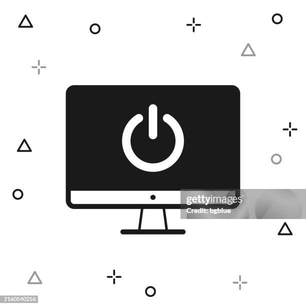 desktop computer with power button. icon on white background - start finish line stock illustrations