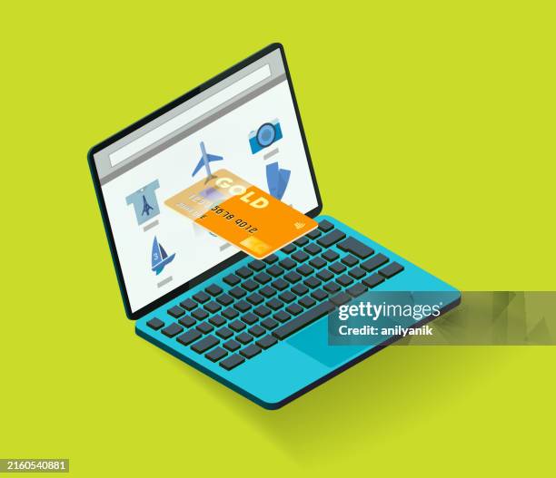 online shopping - isometric laptop stock illustrations