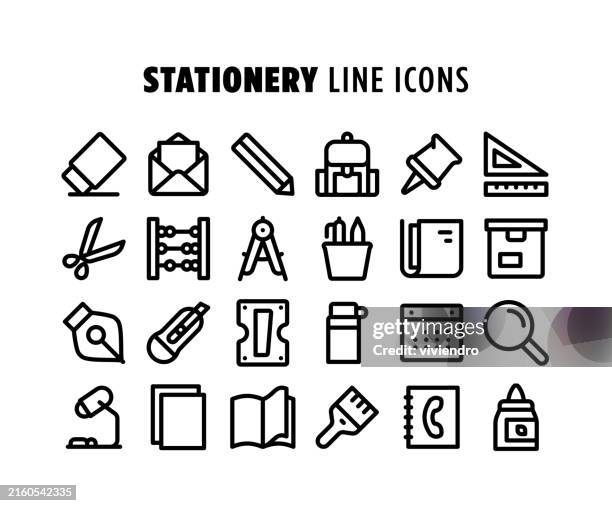 stationery line icon set. editable stroke. pixel perfect. - blue backpack stock illustrations