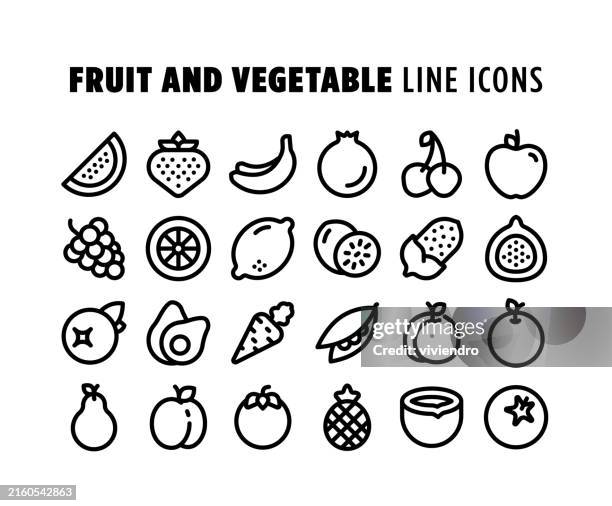 fruit and vegetable line icon set. editable stroke. pixel perfect. - red cherry stock illustrations