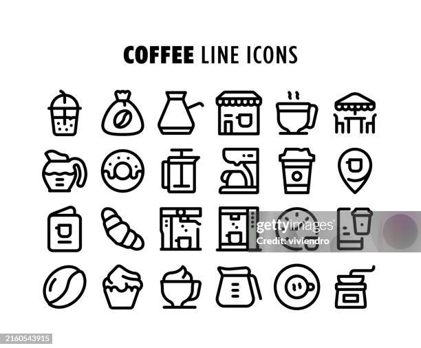 coffee line icon set. editable stroke. pixel perfect. - drinking espresso stock illustrations