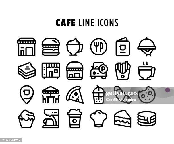 cafe line icon set. editable stroke. pixel perfect. - modern restaurant interior stock illustrations