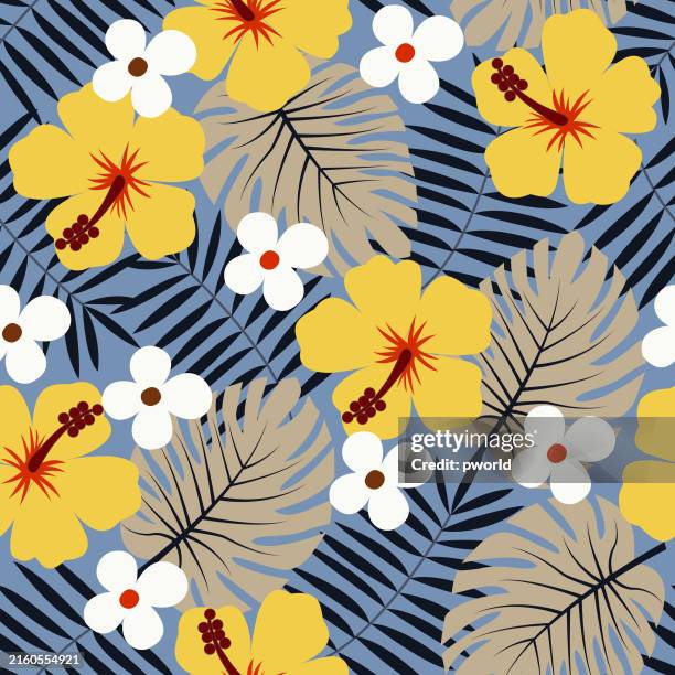 hibiscus seamless pattern . - hibiscus flower pattern stock illustrations