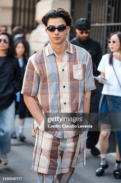 Jacob Rott Ralph Lauren Jacob Rott wears light blue, brown cream checked short sleeves shirt ...