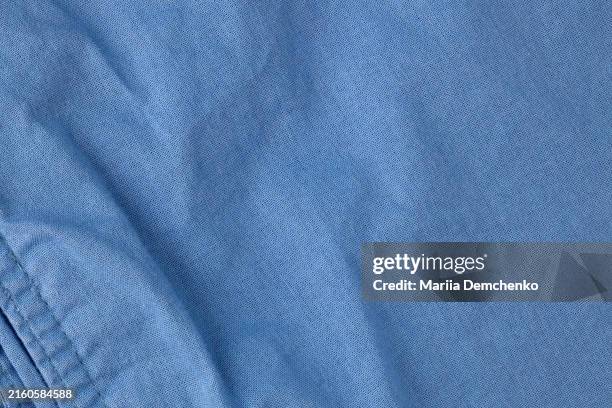 blue crumpled cotton fabric texture - ruffled sheets stock pictures, royalty-free photos & images