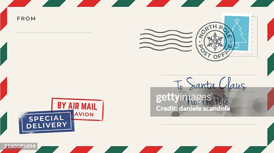 Blank Christmas mail envelope to Santa Claus with postage stamp. Blank Christmas mail envelope to Santa Claus with postage stamp.