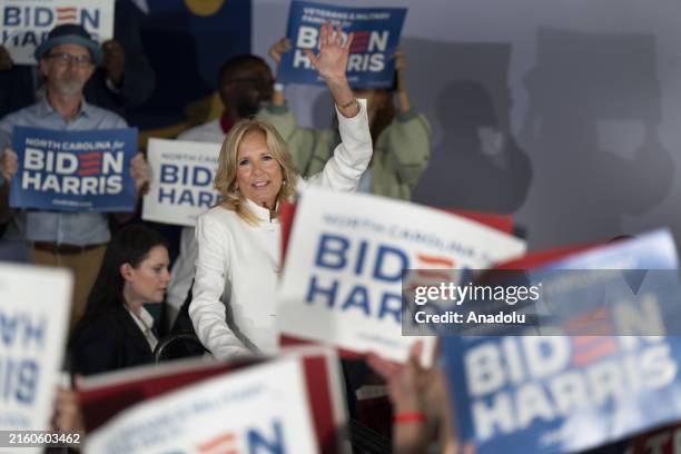 First Lady Dr. Jill Biden speaks during a campaign event in Wilmington, North Carolina, United States on July 8, 2024. First Lady Dr. Jill Biden is...