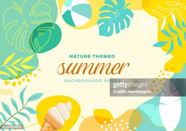 illustrations, cliparts, dessins animés et icônes de arrière-plan abstrait simplement avec des arts de la ligne naturelle - thème d’été - - fête de plage