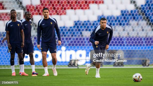 Kylian Mbappe of France in action during France training on the eve of the UEFA EURO 2024 semi-final football match against Spain.