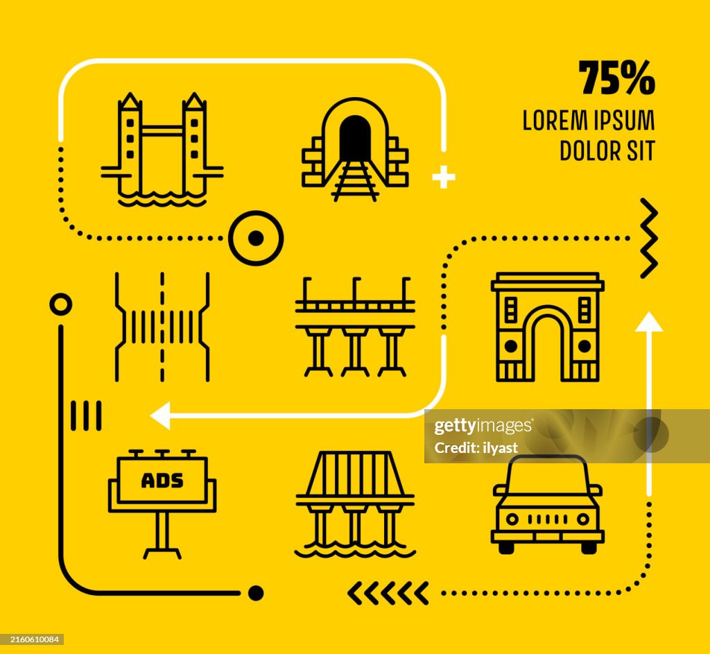 Mini Infographic Design With Editable Icons for Roads & Bridges