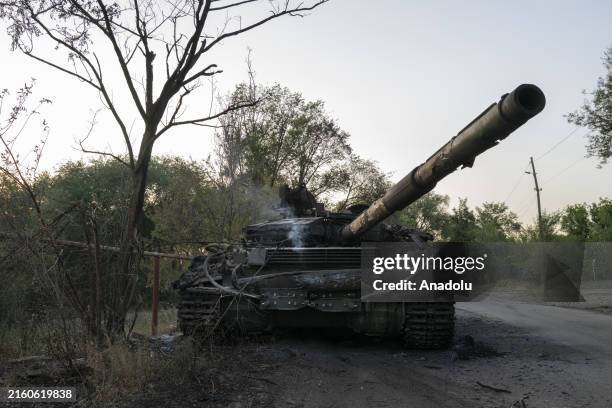 View of a tank near the Torecki region which has so far been one of the quietest sections of the front line as the Russians started shelling the area...