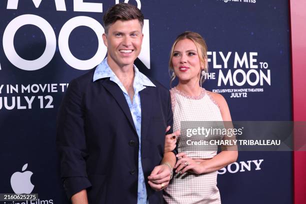 Actress Scarlett Johansson and husband US comedian Colin Jost attend the world premiere of Apple Original Films' "Fly Me to the Moon" at AMC Lincoln...