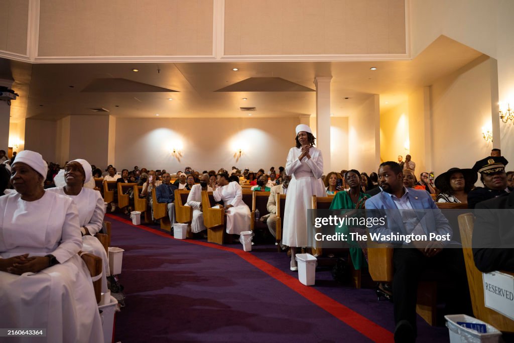 Churchgoers in attendance as President Joe Biden speaks at a ch
