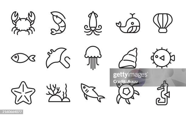 ocean icon set - jellyfish food stock illustrations