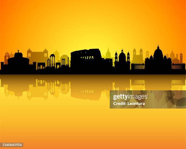 illustrazioni stock, clip art, cartoni animati e icone di tendenza di silhouette dello skyline di roma (tutti gli edifici sono dettagliati, mobili e completi) - skyline roma