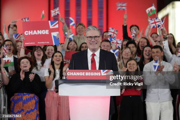 Labour Leader Keir Starmer celebrates winning the 2024 General Election with a speech at Tate Modern on July 05, 2024 in London, England. Labour is...
