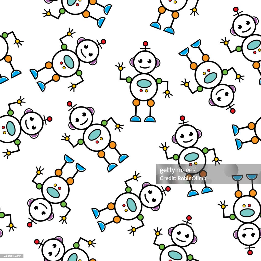 Cute Line Art Robots Seamless Pattern High-Res Vector Graphic - Getty ...