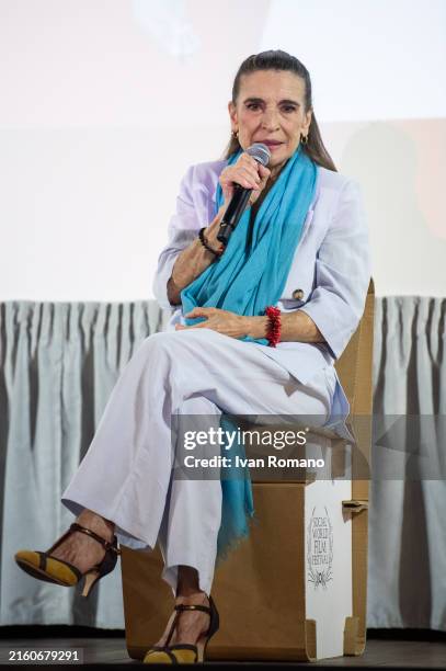 Lina Sastri on stage during Social World Film Festival 2024 on July 04, 2024 in Vico Equense, Italy.