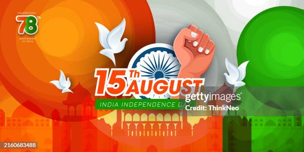 banner or header designed of 15th august happy independence day of india - pigeons stock illustrations