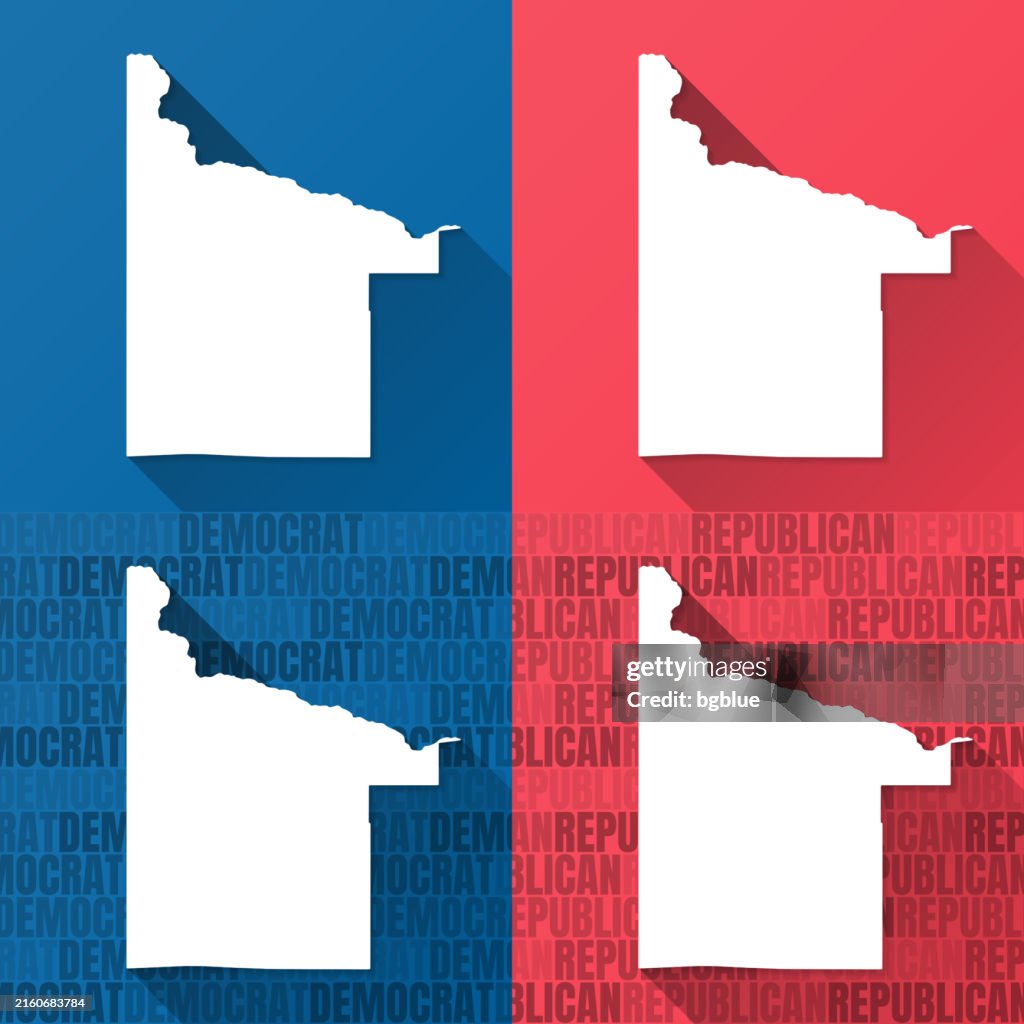 Twinfalls County, Idaho. Maps on blue and red backgrounds