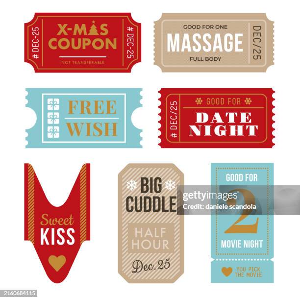 illustrations, cliparts, dessins animés et icônes de ensemble de billets de noël et coupon. - dessin bon pour cadeau