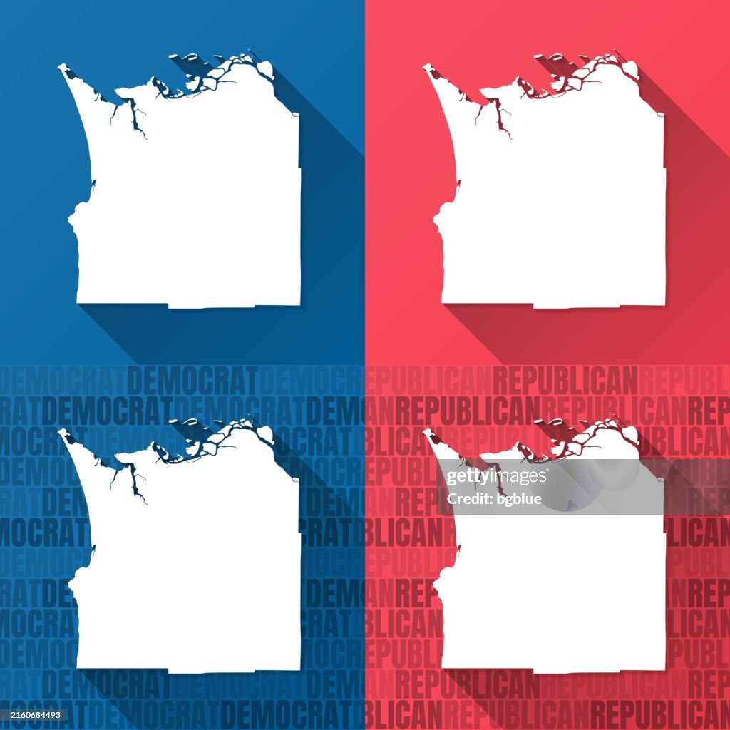 Clatsop County, Oregon. Maps on blue and red backgrounds