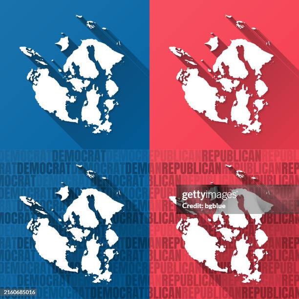 san juan county, washington. maps on blue and red backgrounds - san juan islands stock illustrations