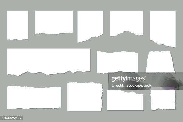 ilustrações de stock, clip art, desenhos animados e ícones de torn sheets of paper. torn paper strips set. vector illustration - primeira página de jornal