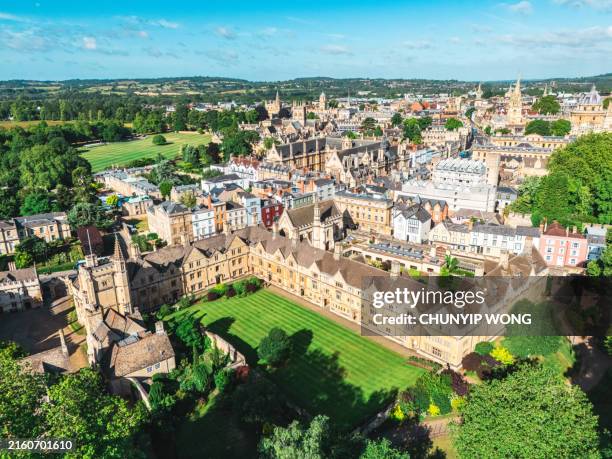 aerial view of historical building in oxford, uk - oxford england stock pictures, royalty-free photos & images