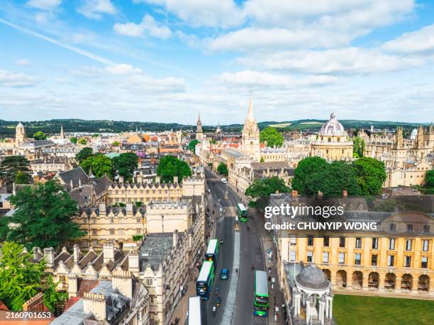 aerial view of historical building in oxford, uk - oxford england stock pictures, royalty-free photos & images
