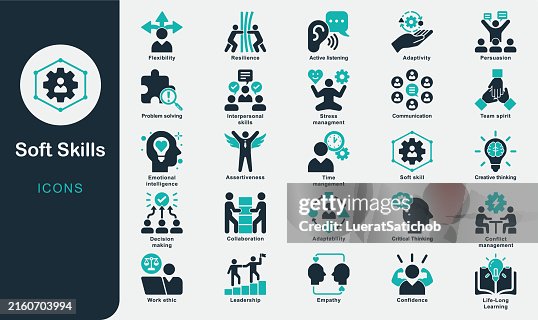 Colección de iconos sólidos de Soft Skills. Confianza, Comunicación, Espíritu de equipo, Asertividad, Empatía, Adaptabilidad, Inteligencia emocional, Liderazgo, Gestión del tiempo, Pensamiento creativo, Resolución de problemas Colección de iconos sólidos de Soft Skills. Confianza, Comunicación, Espíritu de equipo, Asertividad, Empatía, Adaptabilidad, Inteligencia emocional, Liderazgo, Gestión del tiempo, Pensamiento creativo, Resolución de problemas