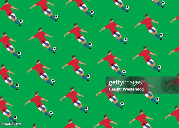 Repetition Of Man Kicking Soccer Ball Against Green Background High-Res Vector Graphic