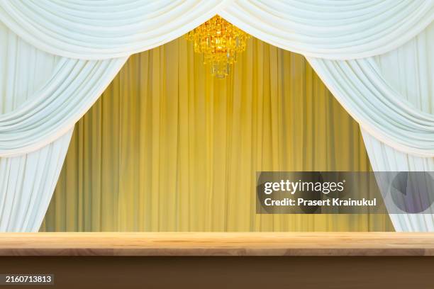 curtain background on table top - round window curtains stock pictures, royalty-free photos & images