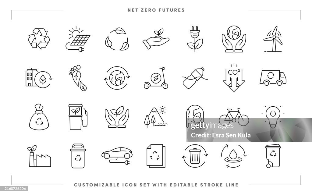Net Zero Customizable Line Icon Set