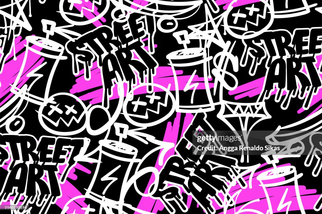 Funky Pattern Graphity Graffiti Street Art With Chaotic Funky Symbols Seamless Pattern High ...