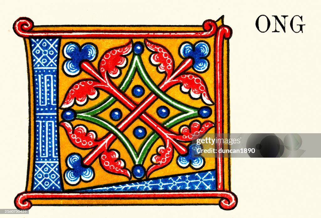 Medieval illuminated letter, Capital L, Long, Design of the Middle ages